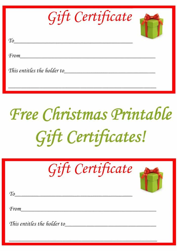 Printable Free Christmas Gift Certificate Template Pages