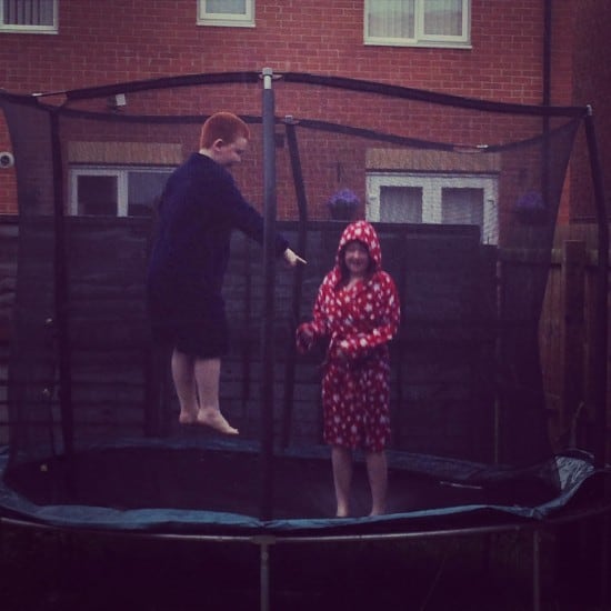 Bouncing on the trampoline in the rain is more fun that when it's sunny apparently.