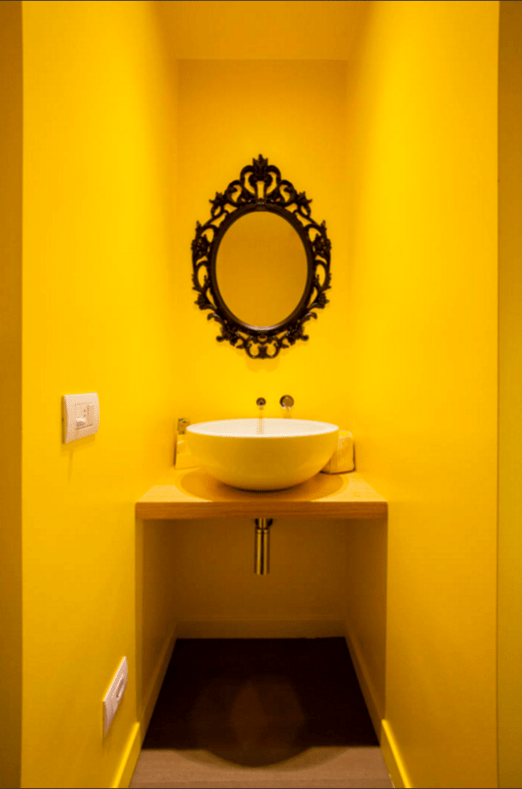 a yellow bathroom