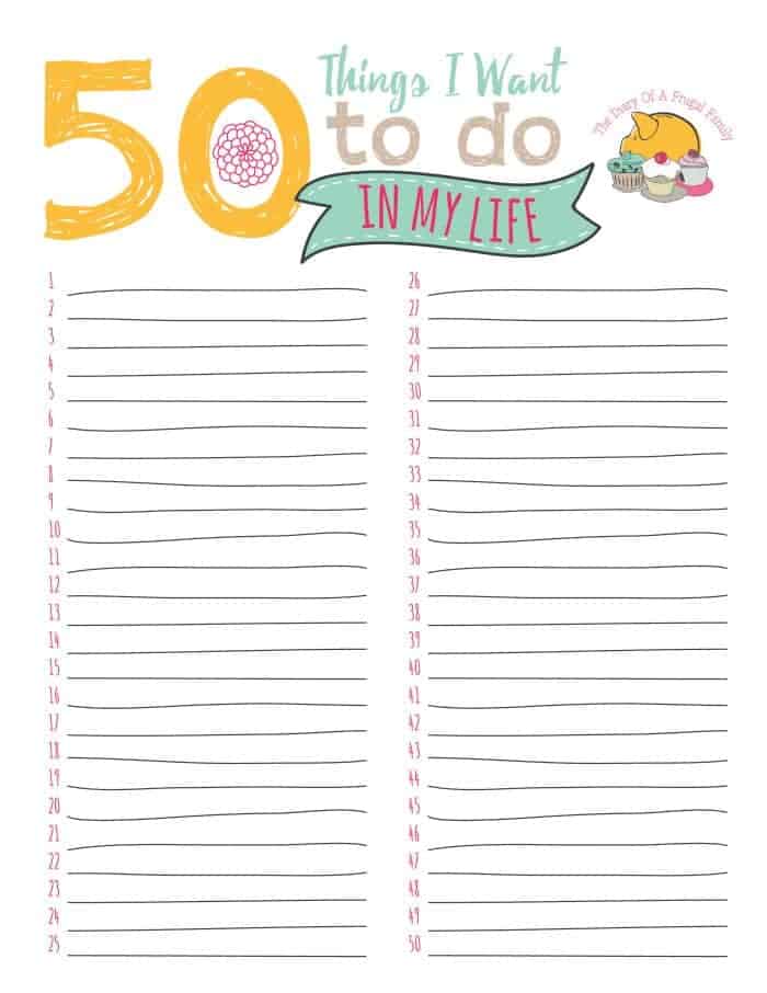 50 things I want to do in my life {free printable}