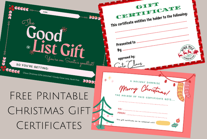 Christmas Printable Gift Certificates