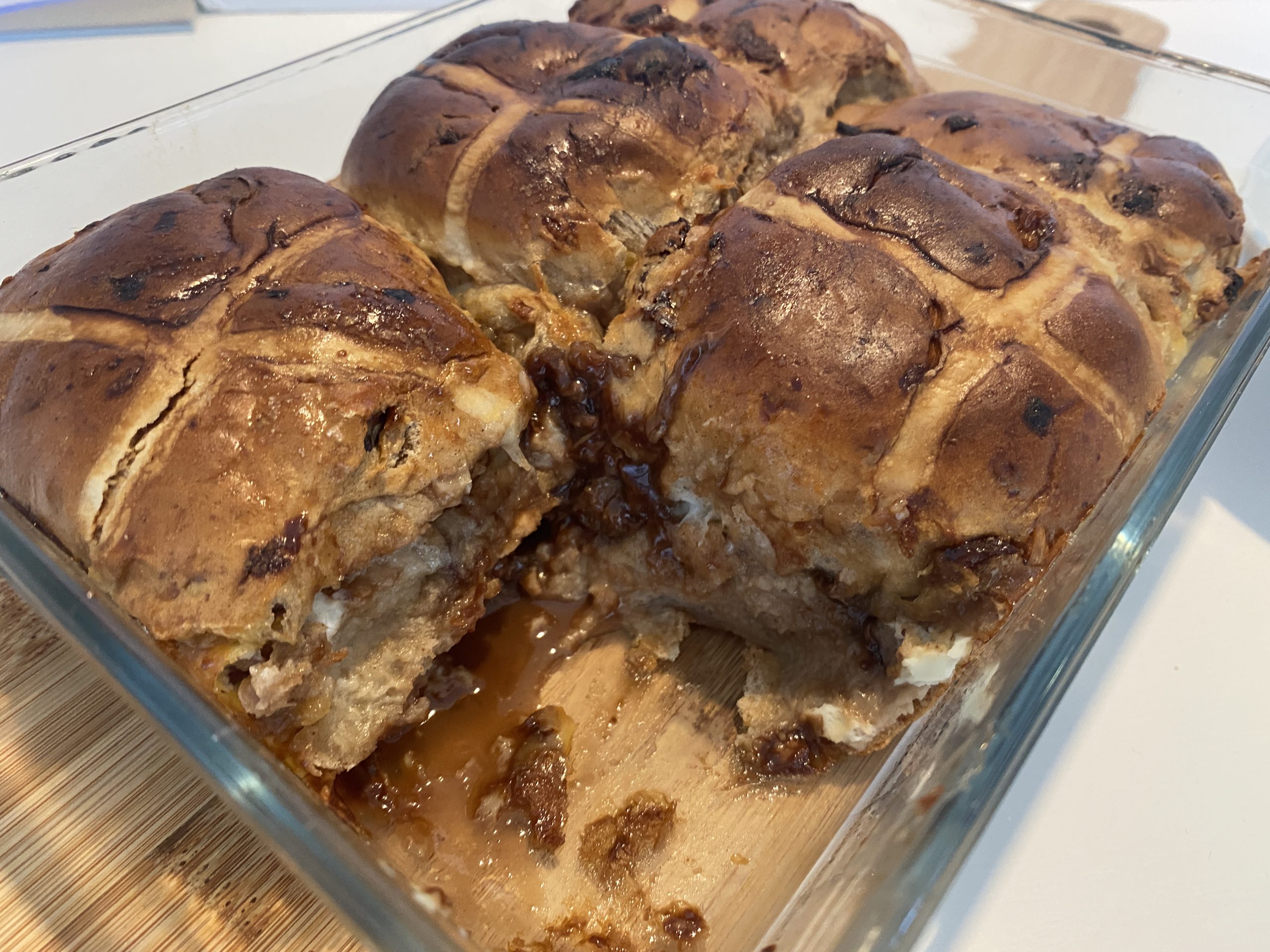 Hot Cross Bun Bread and Butter Pudding