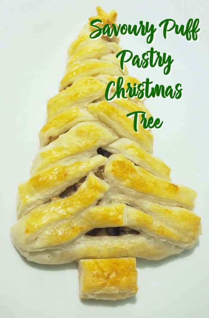 Savoury christmas puff pastry Christmas tree - easy to make and adapt to any savoury fillings.