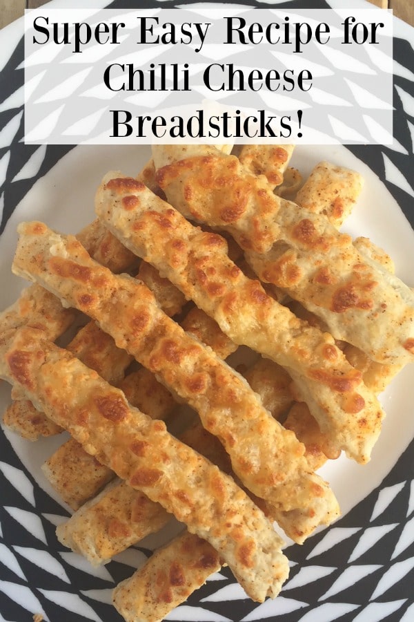 Super Easy Recipe for Chilli Cheese Breadsticks! Great accompaniment for all sorts of dips and soups and ideal for cooking with kids!