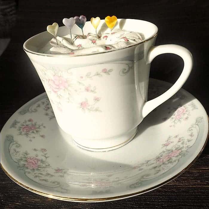 Tea cup pin cushion
