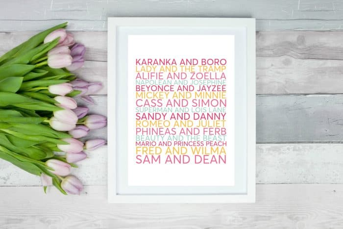 Thrifty Valentines Day personalised couples print